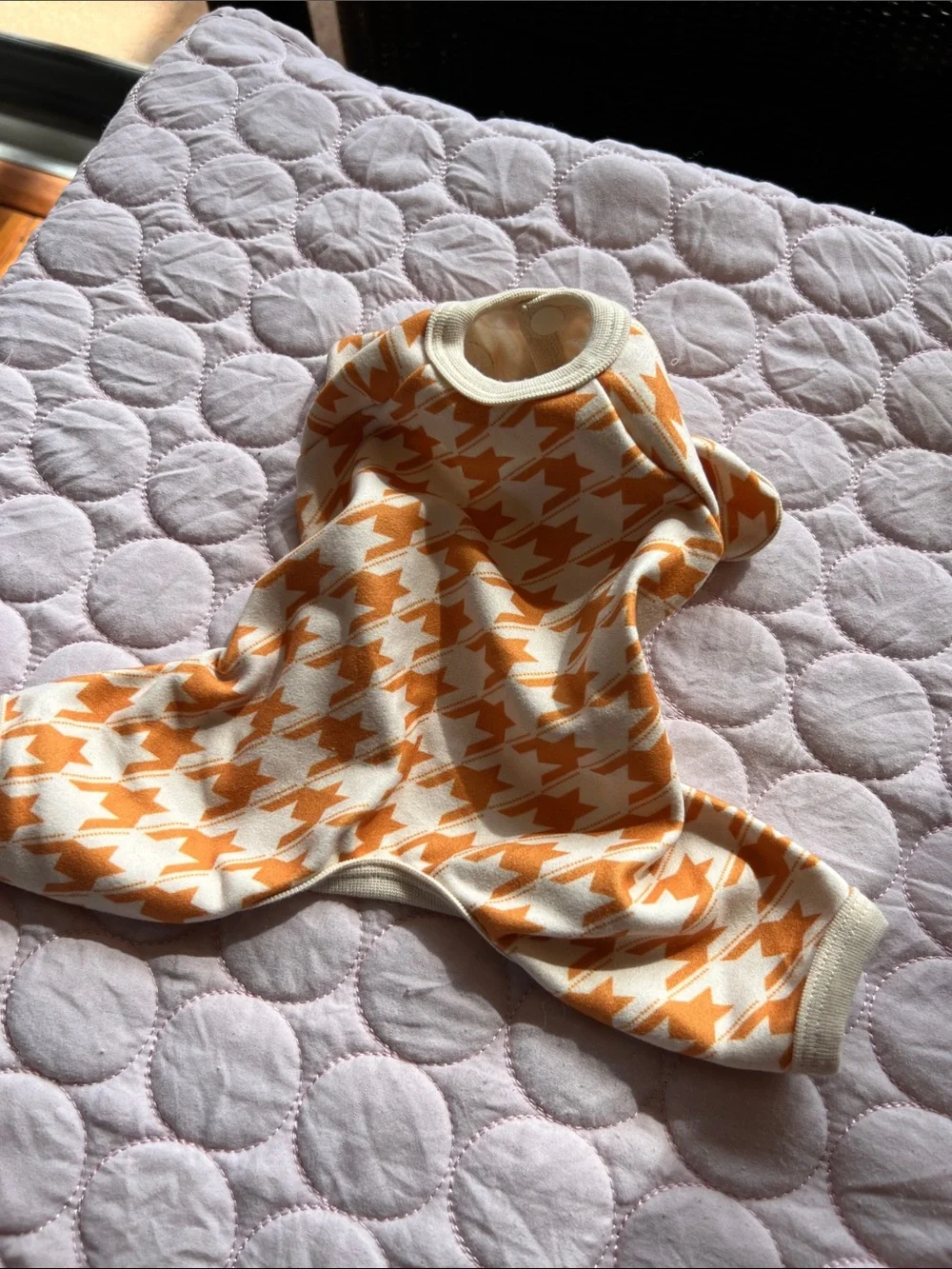 Orange Houndstooth Dog Romper onsie XS